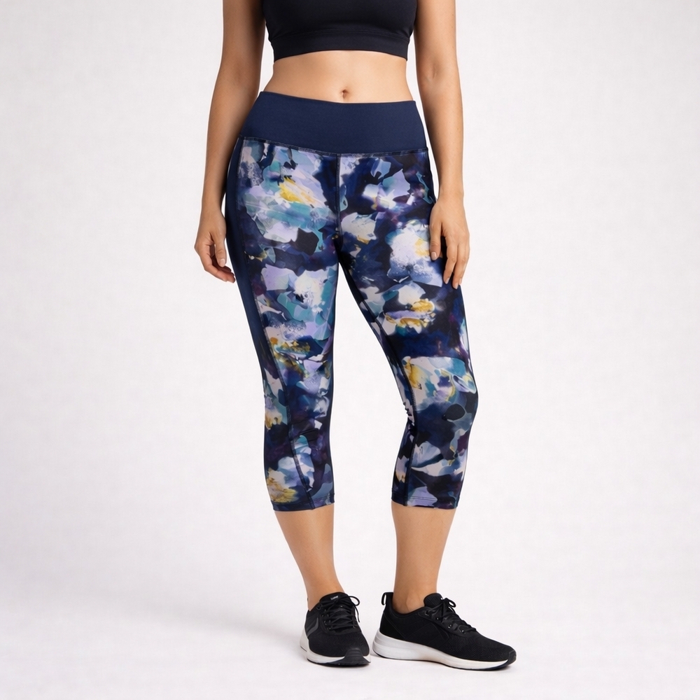 M&S Women’s Abstract Aqua Mix Print Leggings Size 10 US / 14 UK Activewear‎ CROP